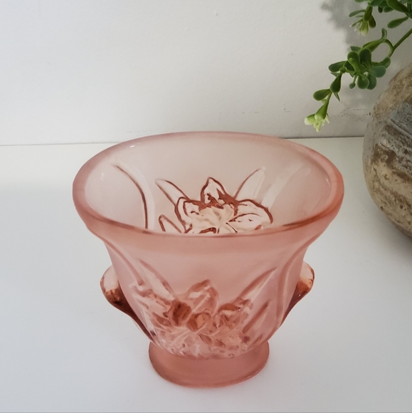 Vintage Pink Frosted Depression Glass Vase - Picture 3 of 7